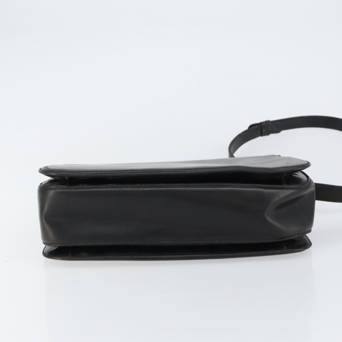 GUCCI Shoulder Bag Leather Black Gold Auth 155306