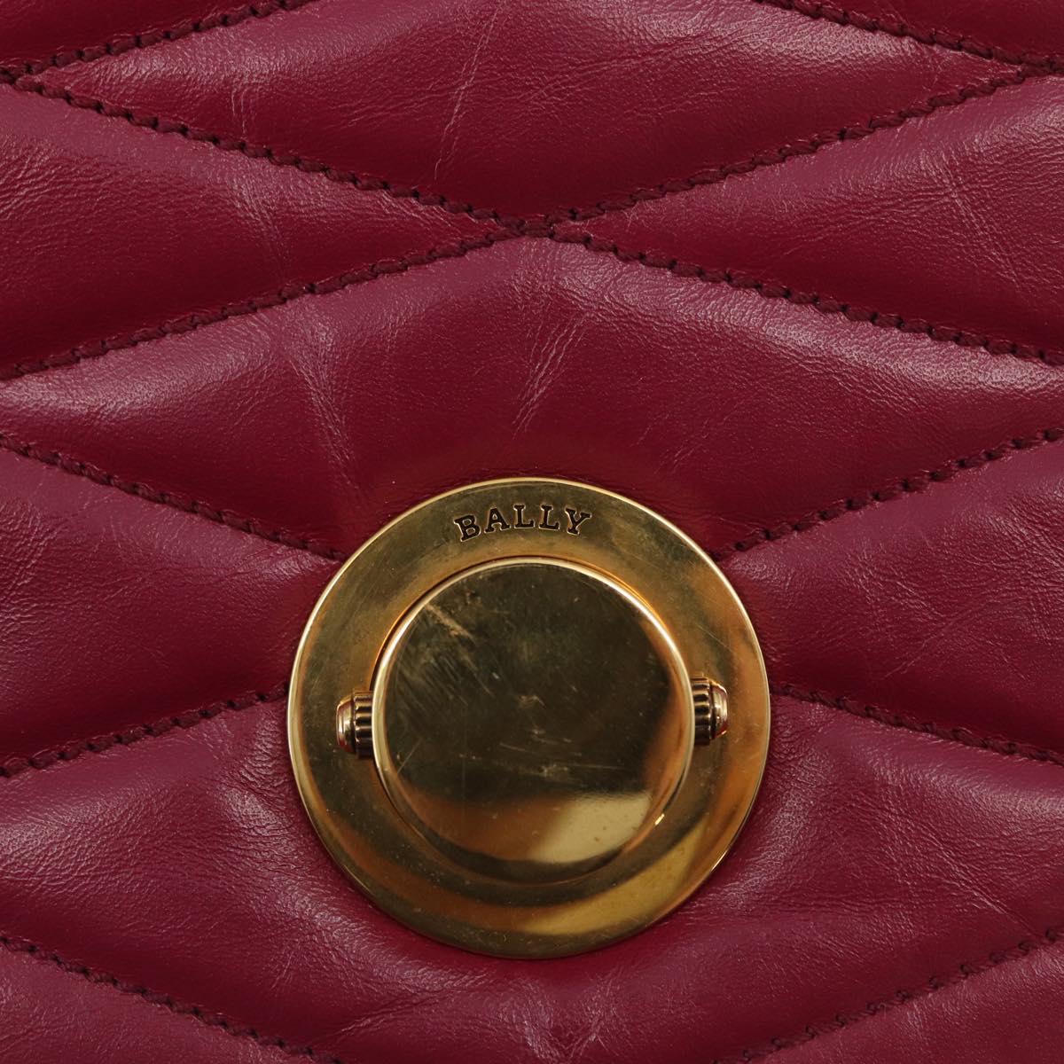 BALLY Chain Shoulder Bag Leather Wine Red Gold Auth 155307