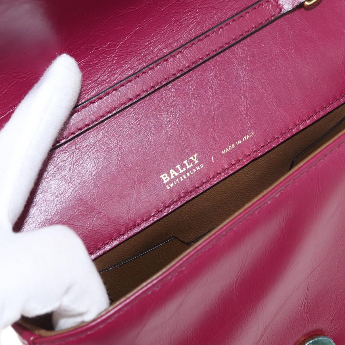 BALLY Chain Shoulder Bag Leather Wine Red Gold Auth 155307