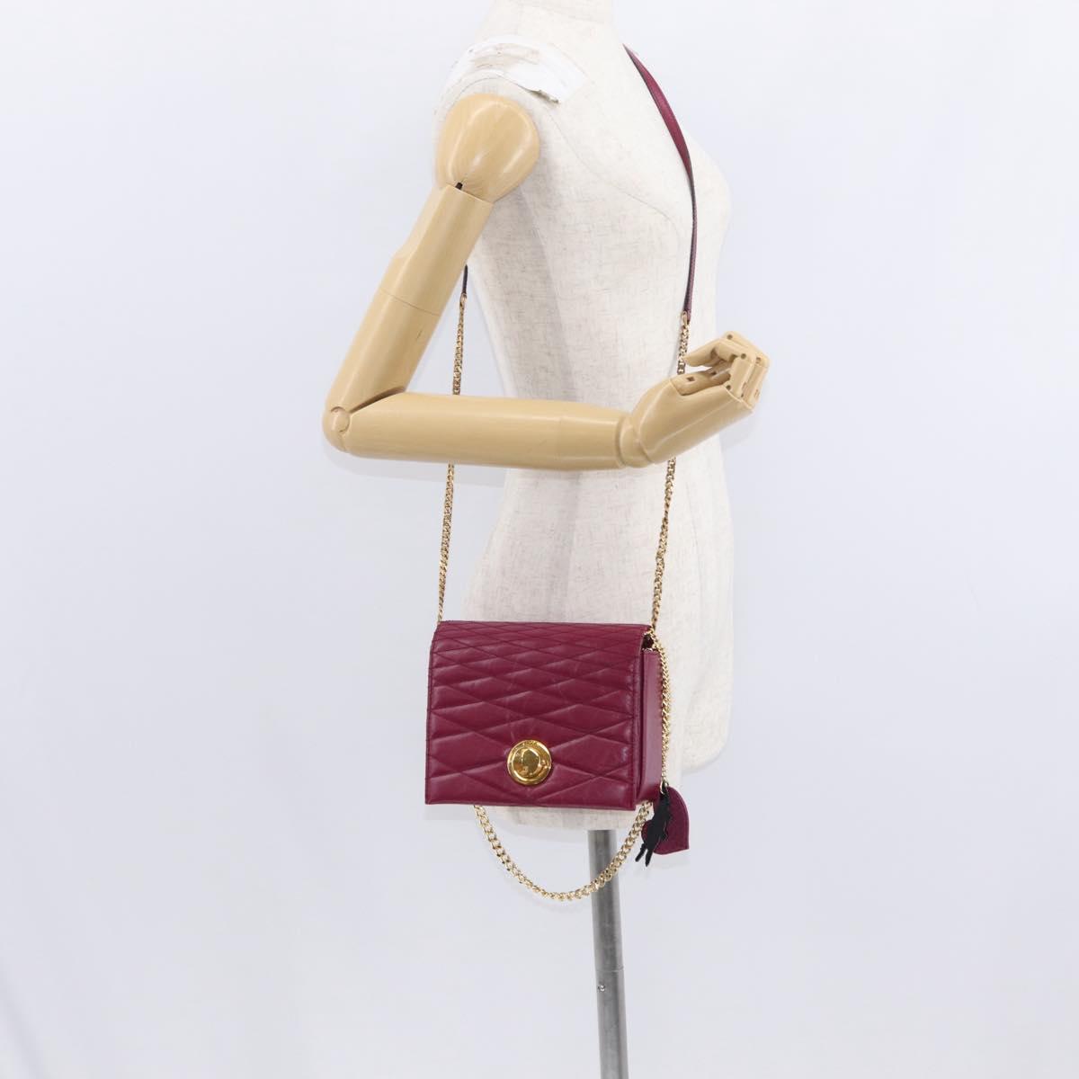 BALLY Chain Shoulder Bag Leather Wine Red Gold Auth 155307