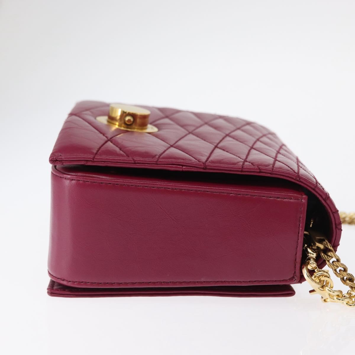 BALLY Chain Shoulder Bag Leather Wine Red Gold Auth 155307