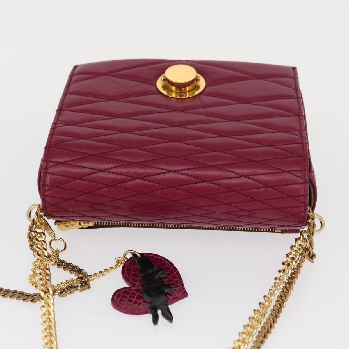 BALLY Chain Shoulder Bag Leather Wine Red Gold Auth 155307
