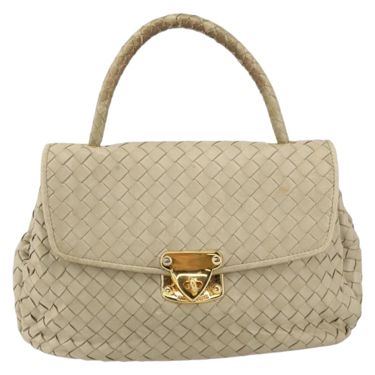 BOTTEGA VENETA INTRECCIATO Hand Bag Leather Beige Gold Auth 155309