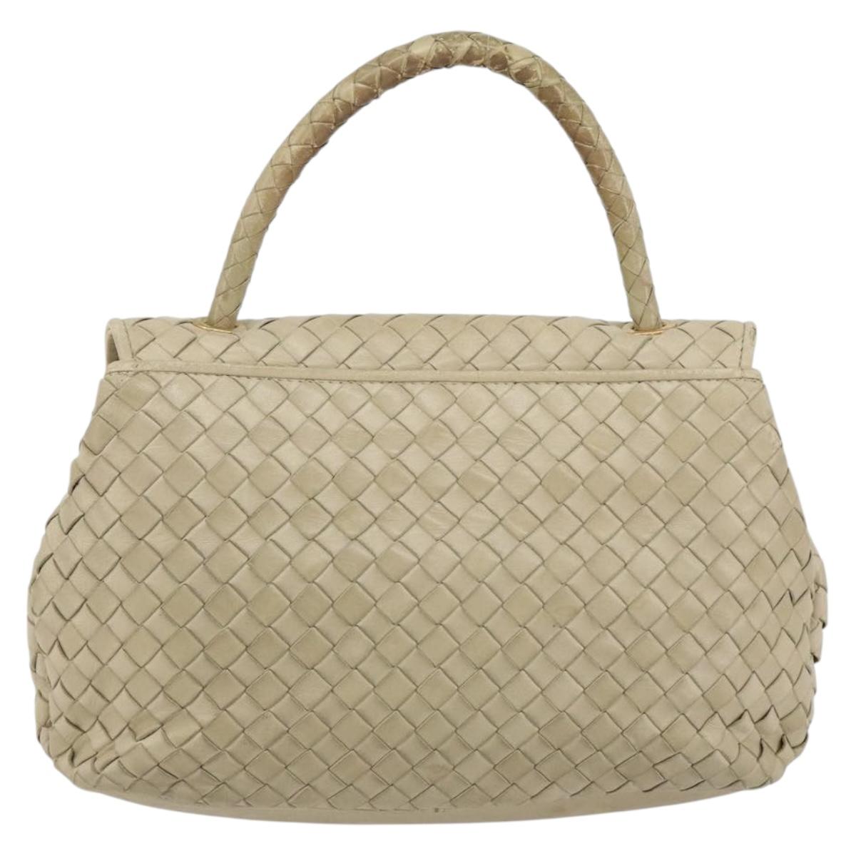BOTTEGA VENETA INTRECCIATO Hand Bag Leather Beige Gold Auth 155309