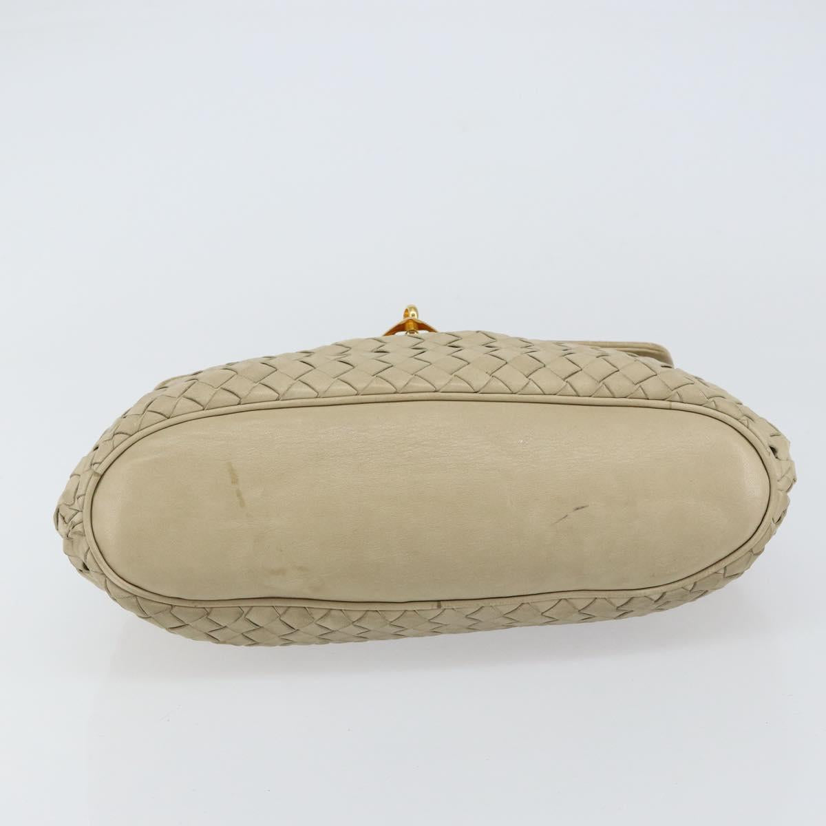 BOTTEGA VENETA INTRECCIATO Hand Bag Leather Beige Gold Auth 155309
