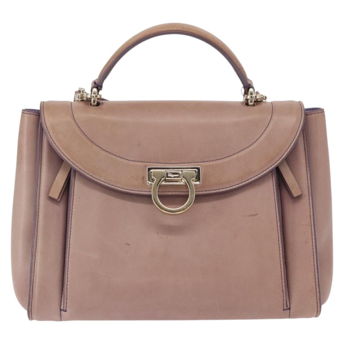 Salvatore Ferragamo Gancini Hand Bag Leather 2way Purple Gold Auth 155310