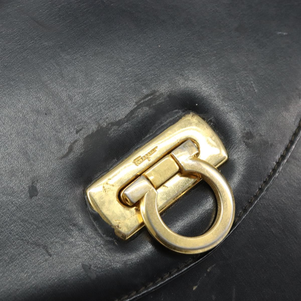 Salvatore Ferragamo Gancini Hand Bag Leather Black Gold Auth 155311
