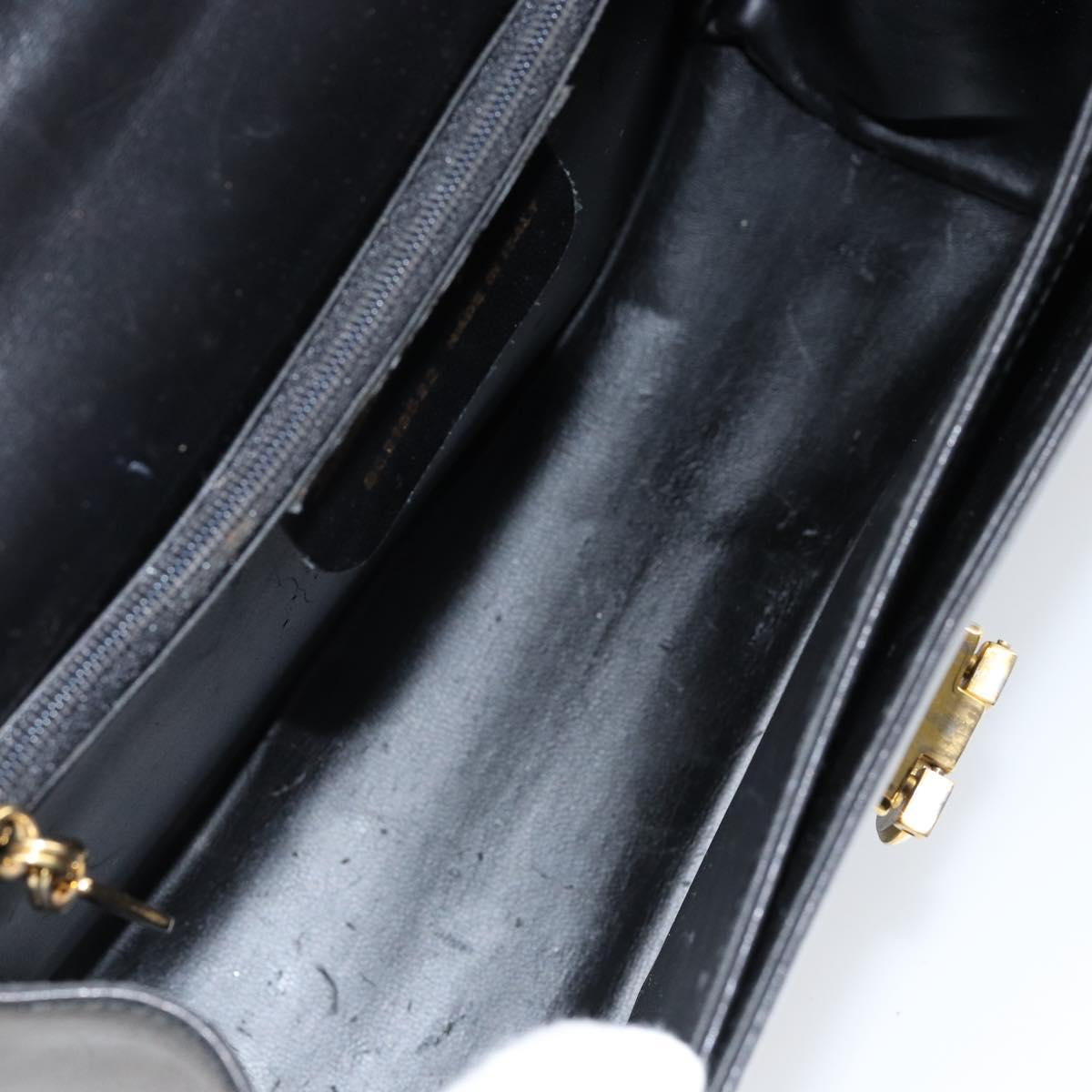 Salvatore Ferragamo Gancini Hand Bag Leather Black Gold Auth 155311