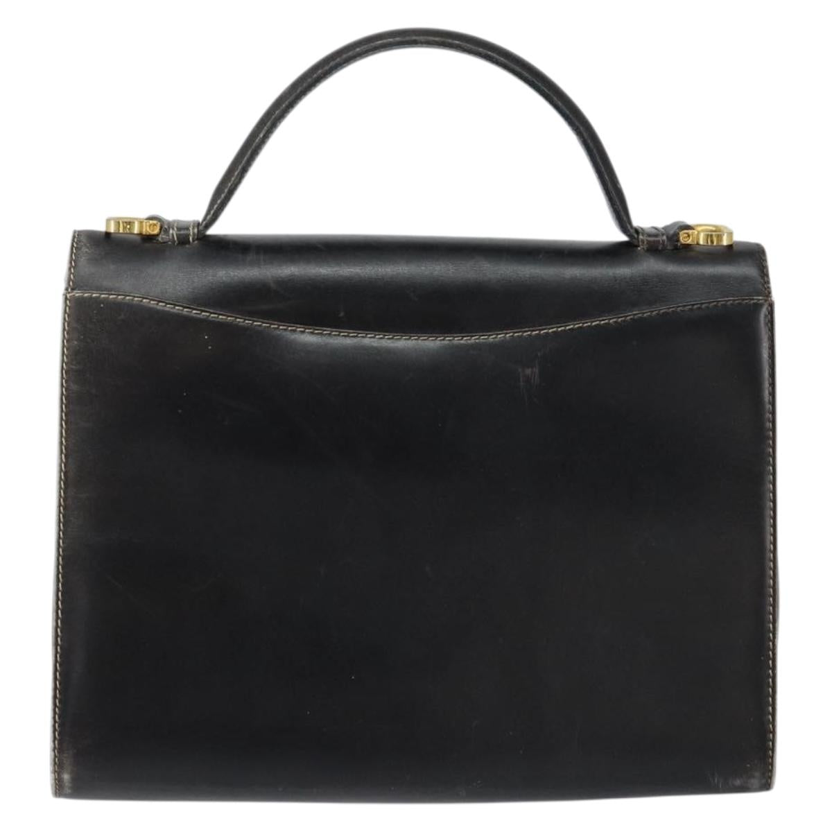 Salvatore Ferragamo Gancini Hand Bag Leather Black Gold Auth 155311