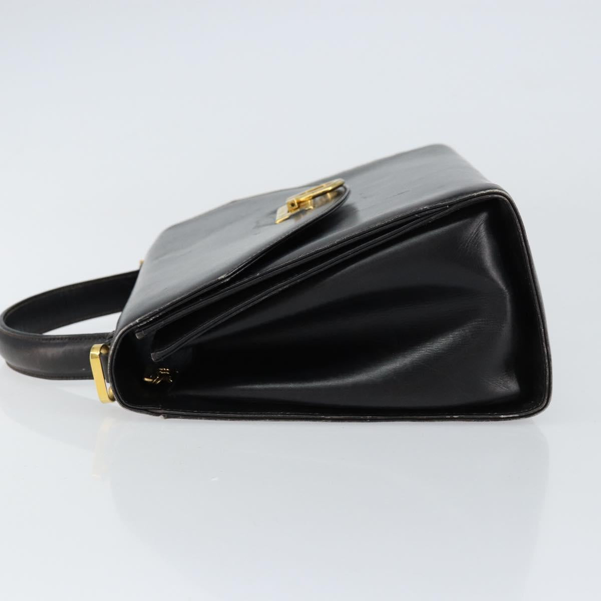 Salvatore Ferragamo Gancini Hand Bag Leather Black Gold Auth 155311