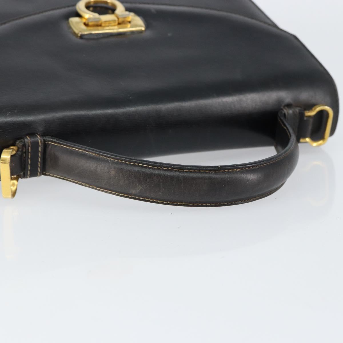 Salvatore Ferragamo Gancini Hand Bag Leather Black Gold Auth 155311