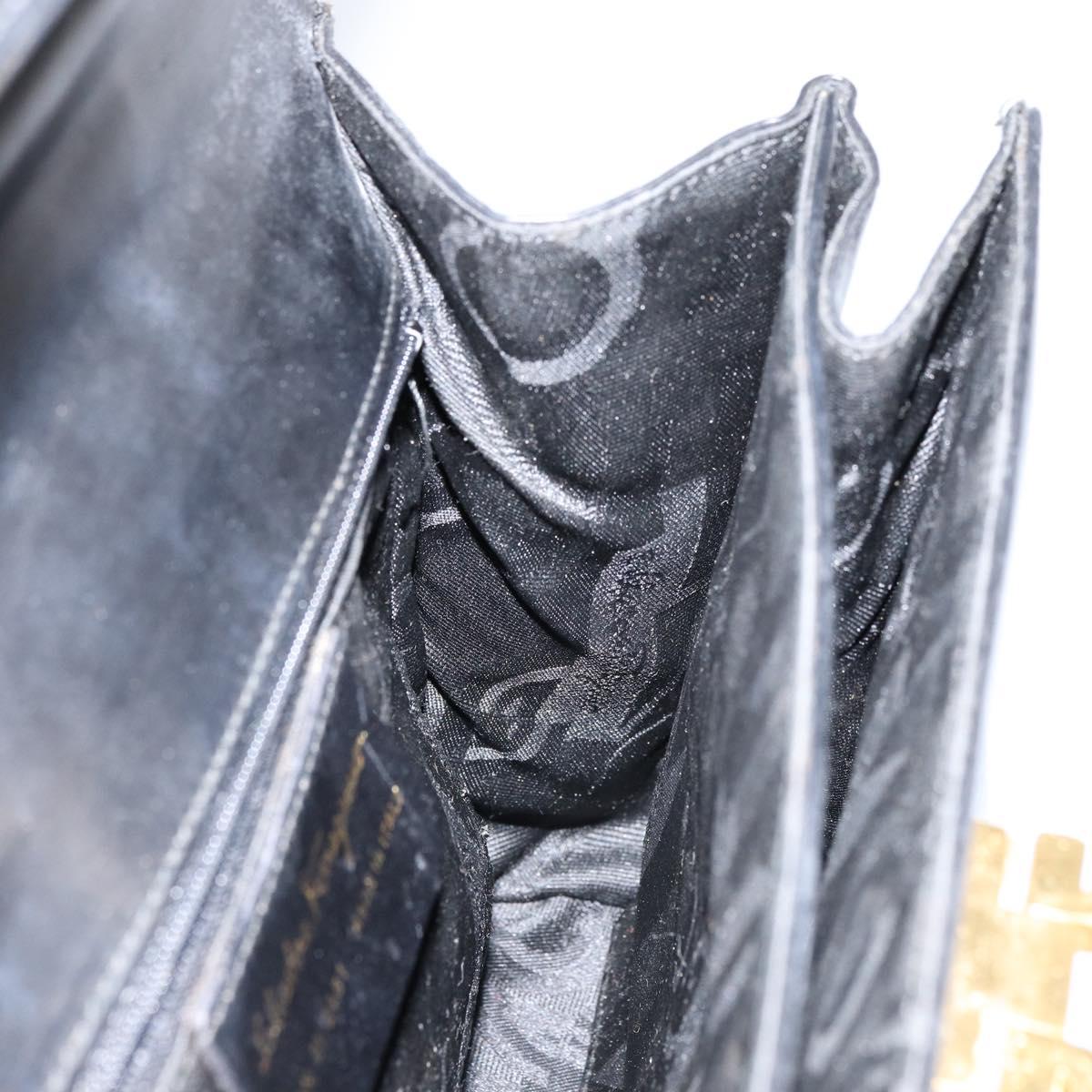 Salvatore Ferragamo Gancini Hand Bag Leather 2way Black Gold Auth 155312