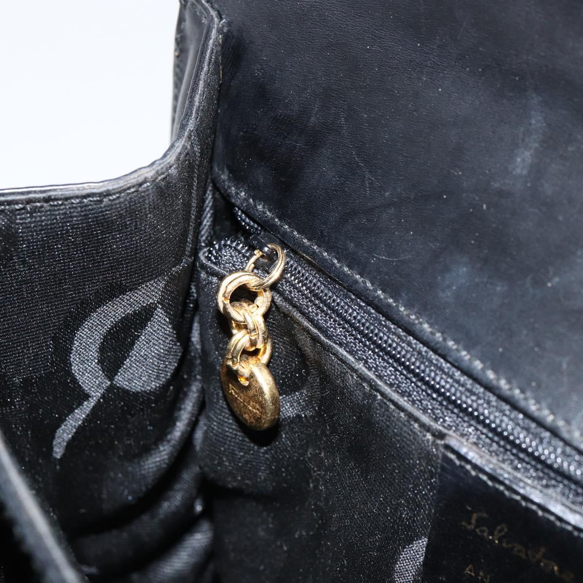 Salvatore Ferragamo Gancini Hand Bag Leather 2way Black Gold Auth 155312