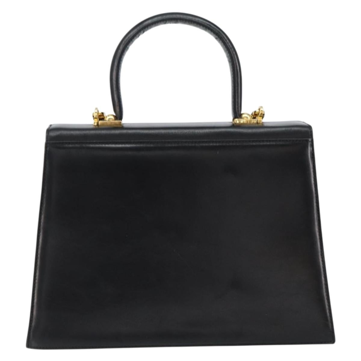 Salvatore Ferragamo Gancini Hand Bag Leather 2way Black Gold Auth 155312