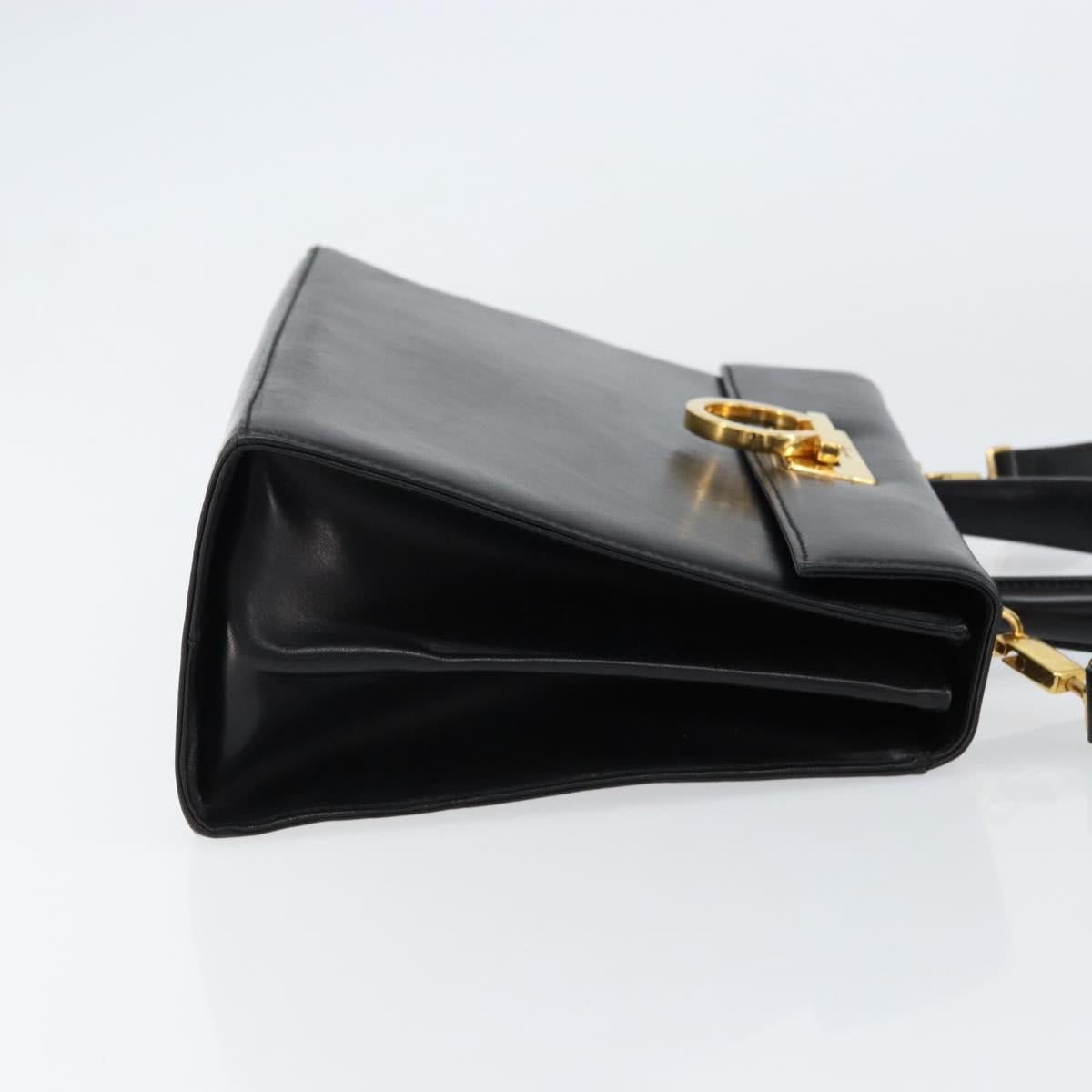 Salvatore Ferragamo Gancini Hand Bag Leather 2way Black Gold Auth 155312