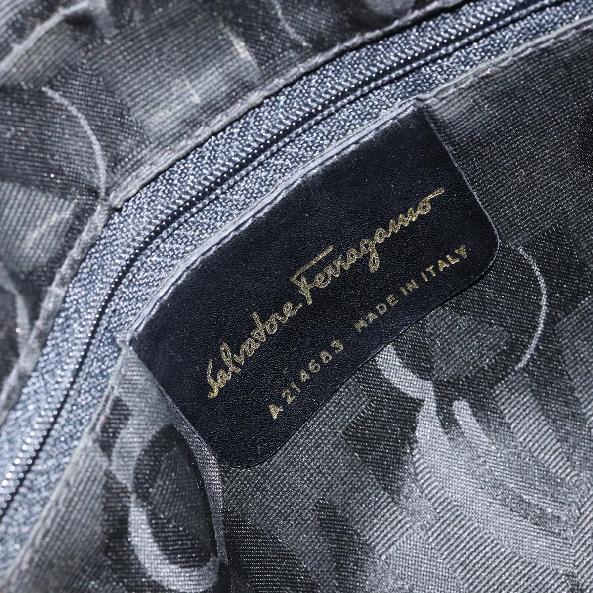 Salvatore Ferragamo Vala Shoulder Bag Leather Navy Gold Auth 155315