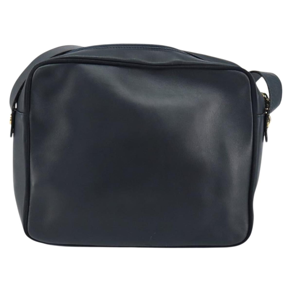 Salvatore Ferragamo Vala Shoulder Bag Leather Navy Gold Auth 155315