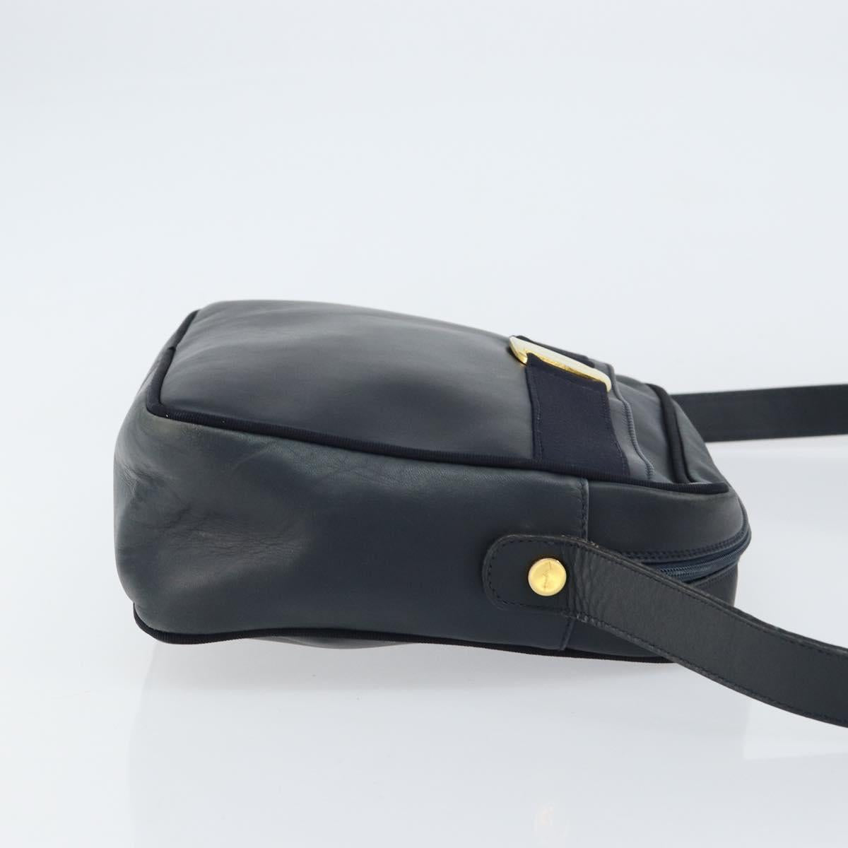 Salvatore Ferragamo Vala Shoulder Bag Leather Navy Gold Auth 155315