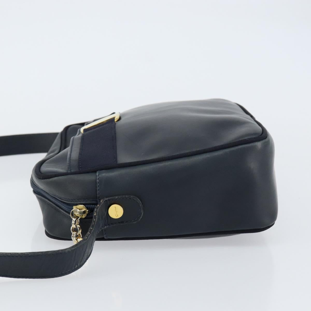 Salvatore Ferragamo Vala Shoulder Bag Leather Navy Gold Auth 155315