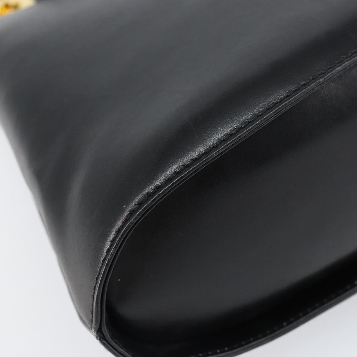 Salvatore Ferragamo Gancini Hand Bag Leather 2way Black Gold Auth 155316