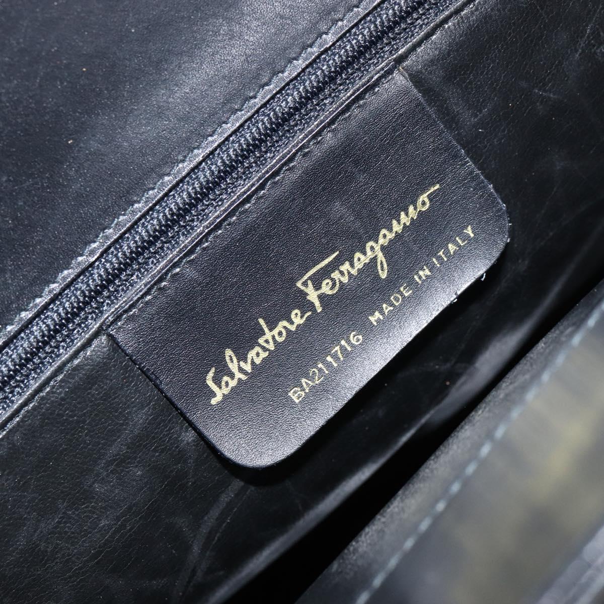 Salvatore Ferragamo Gancini Hand Bag Leather 2way Black Gold Auth 155316