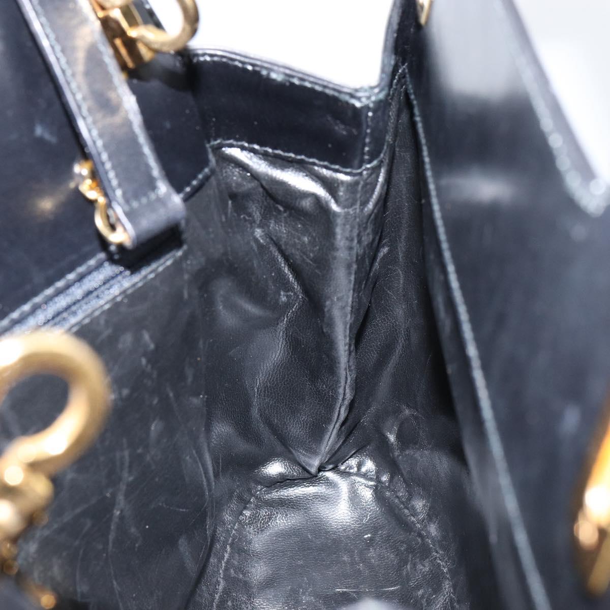 Salvatore Ferragamo Gancini Hand Bag Leather 2way Black Gold Auth 155316