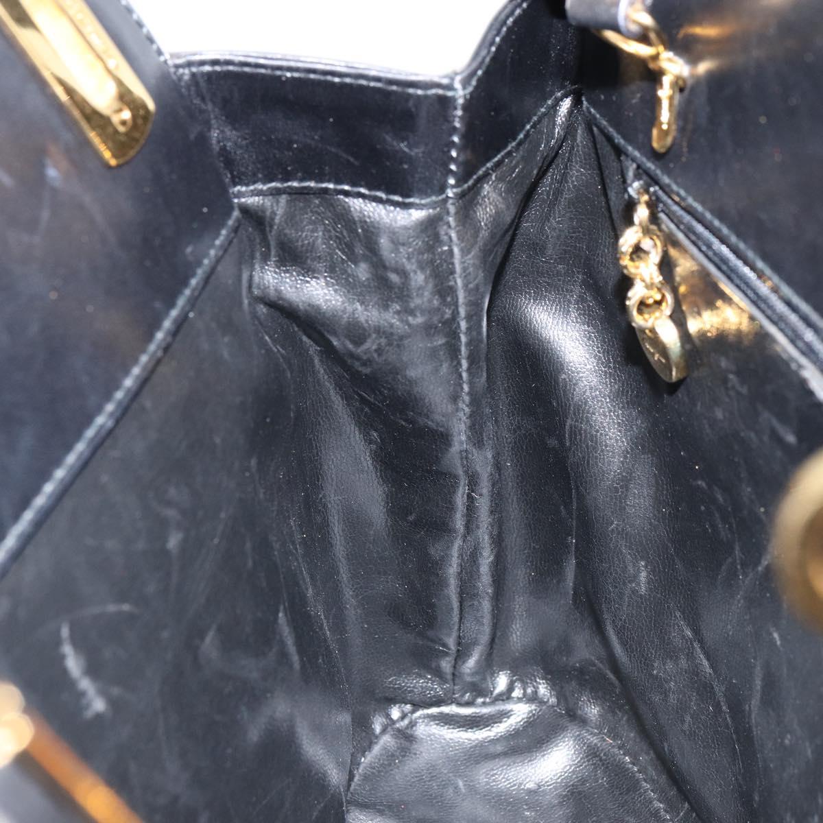 Salvatore Ferragamo Gancini Hand Bag Leather 2way Black Gold Auth 155316