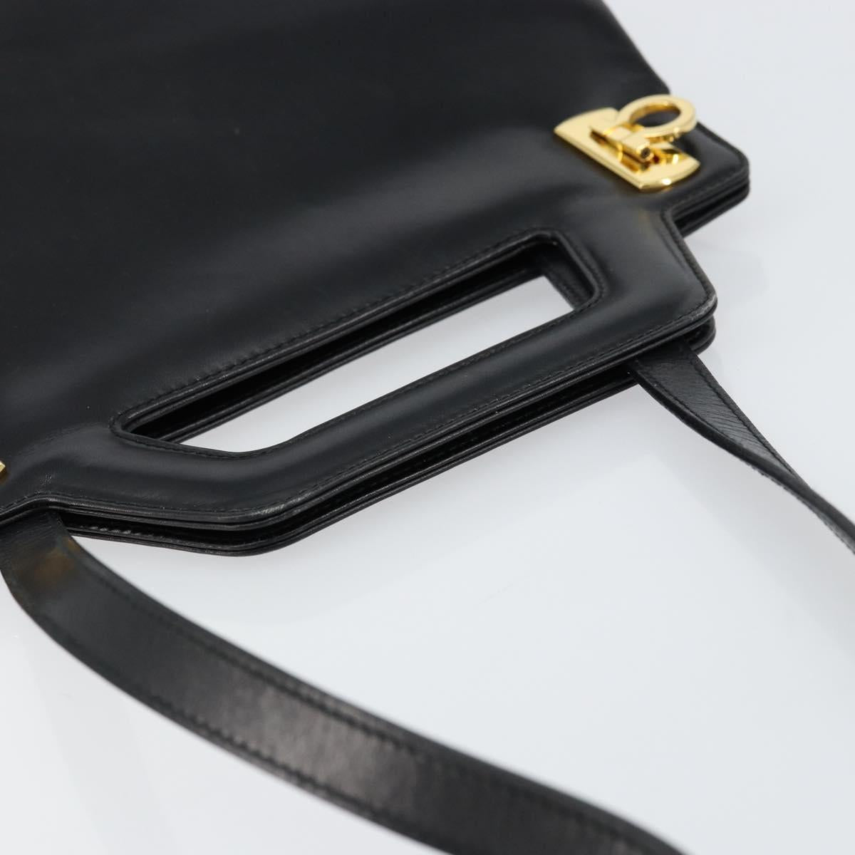 Salvatore Ferragamo Gancini Hand Bag Leather 2way Black Gold Auth 155316
