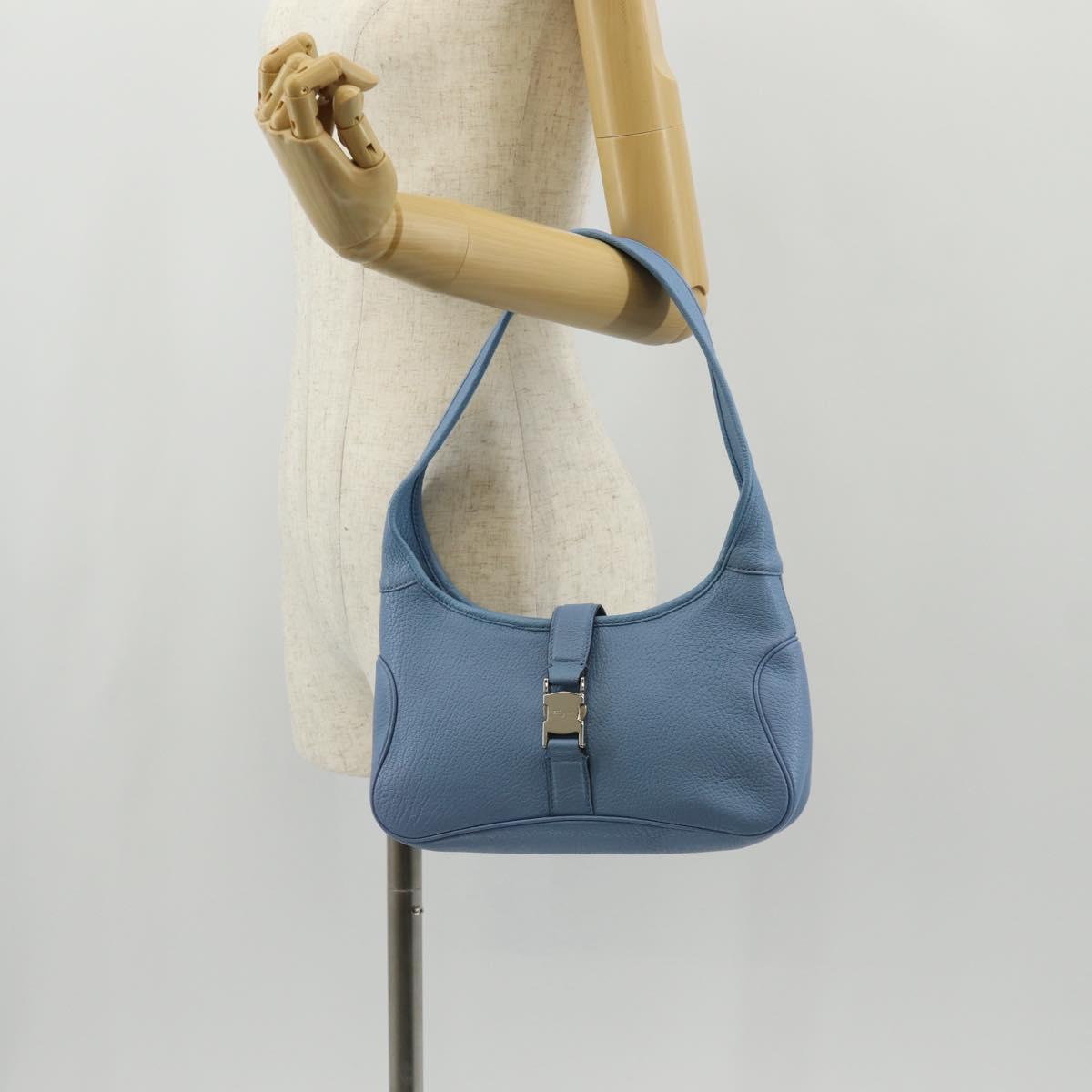 Salvatore Ferragamo Shoulder Bag Leather Blue Silver Auth 155317V