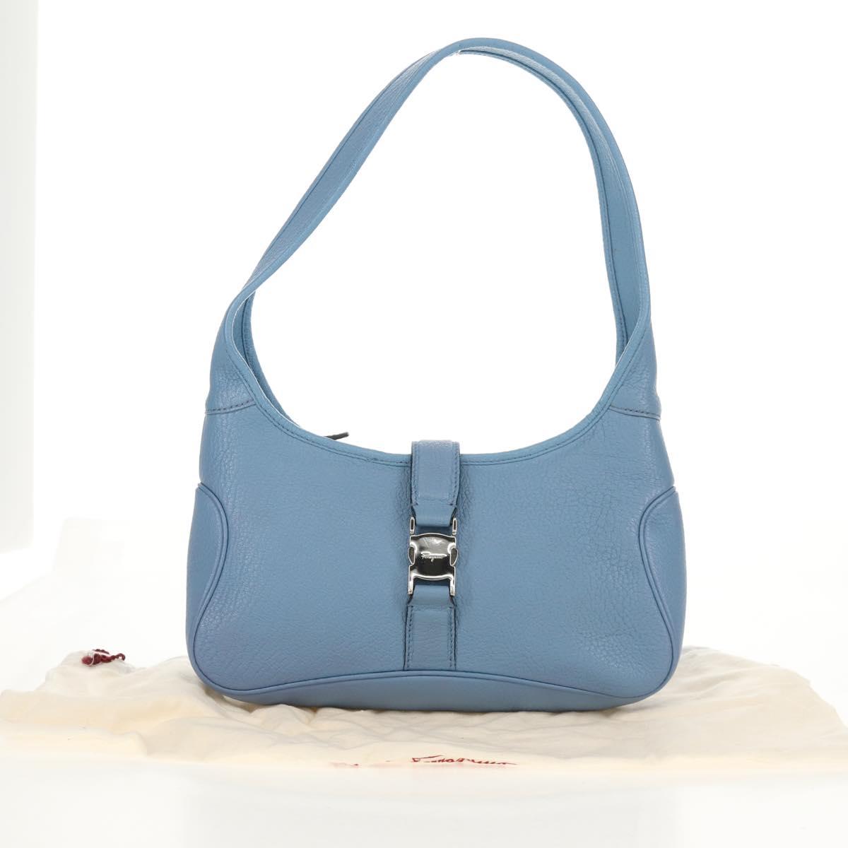 Salvatore Ferragamo Shoulder Bag Leather Blue Silver Auth 155317V