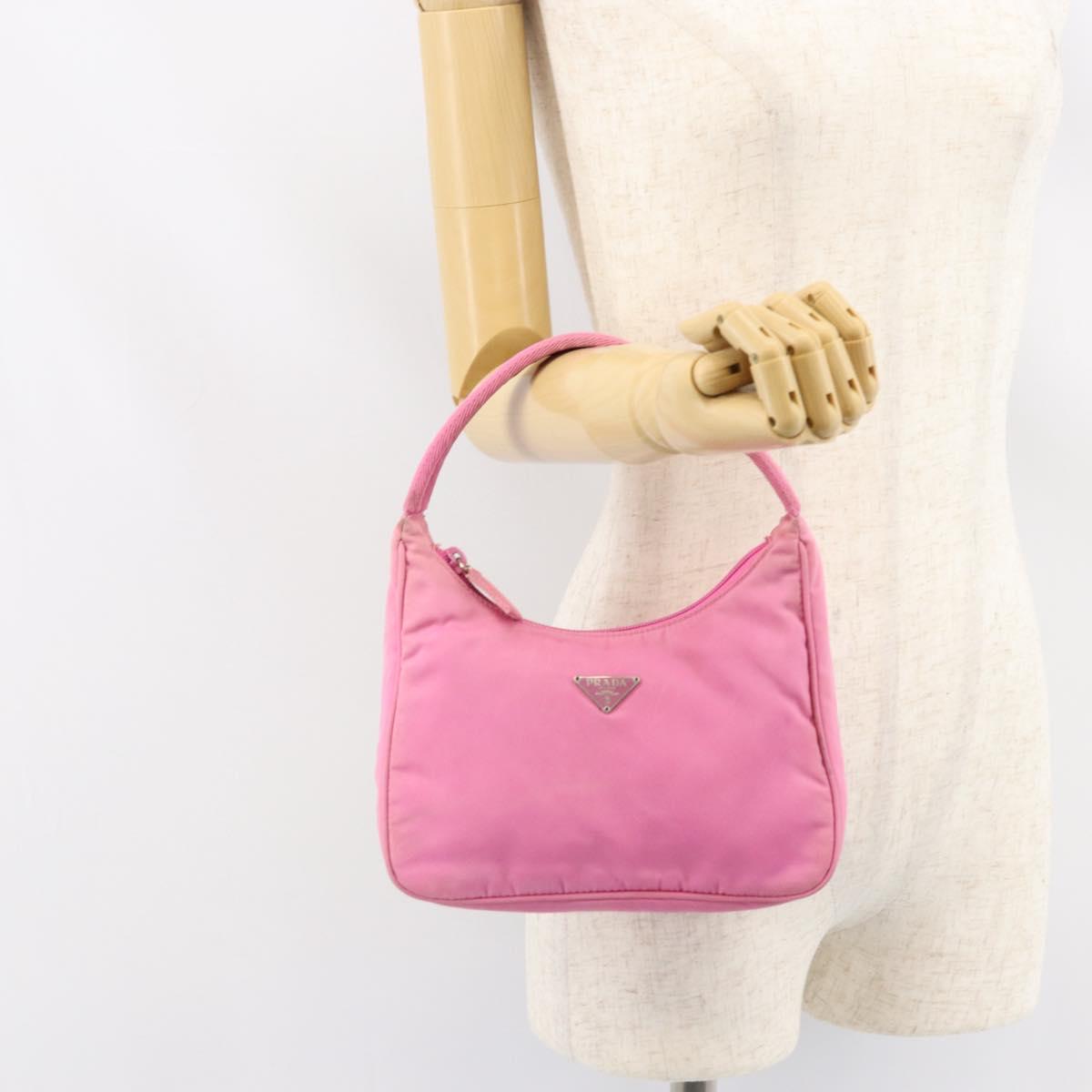 PRADA Hand Bag Nylon Pink Silver Auth 155318