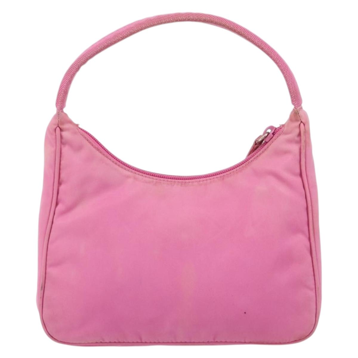 PRADA Hand Bag Nylon Pink Silver Auth 155318