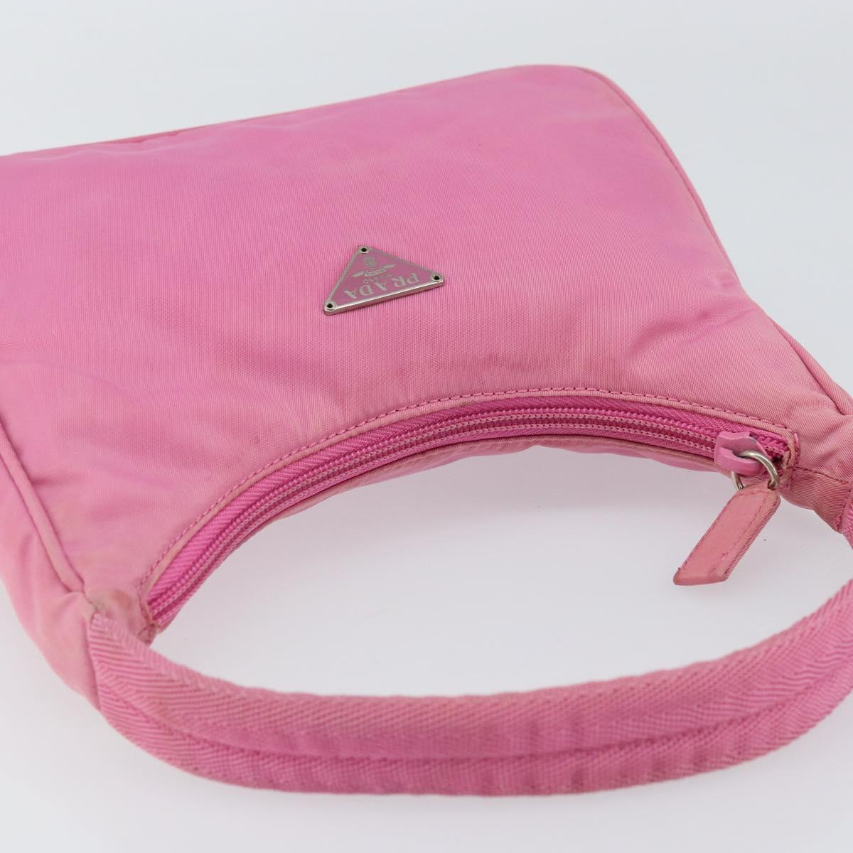 PRADA Hand Bag Nylon Pink Silver Auth 155318