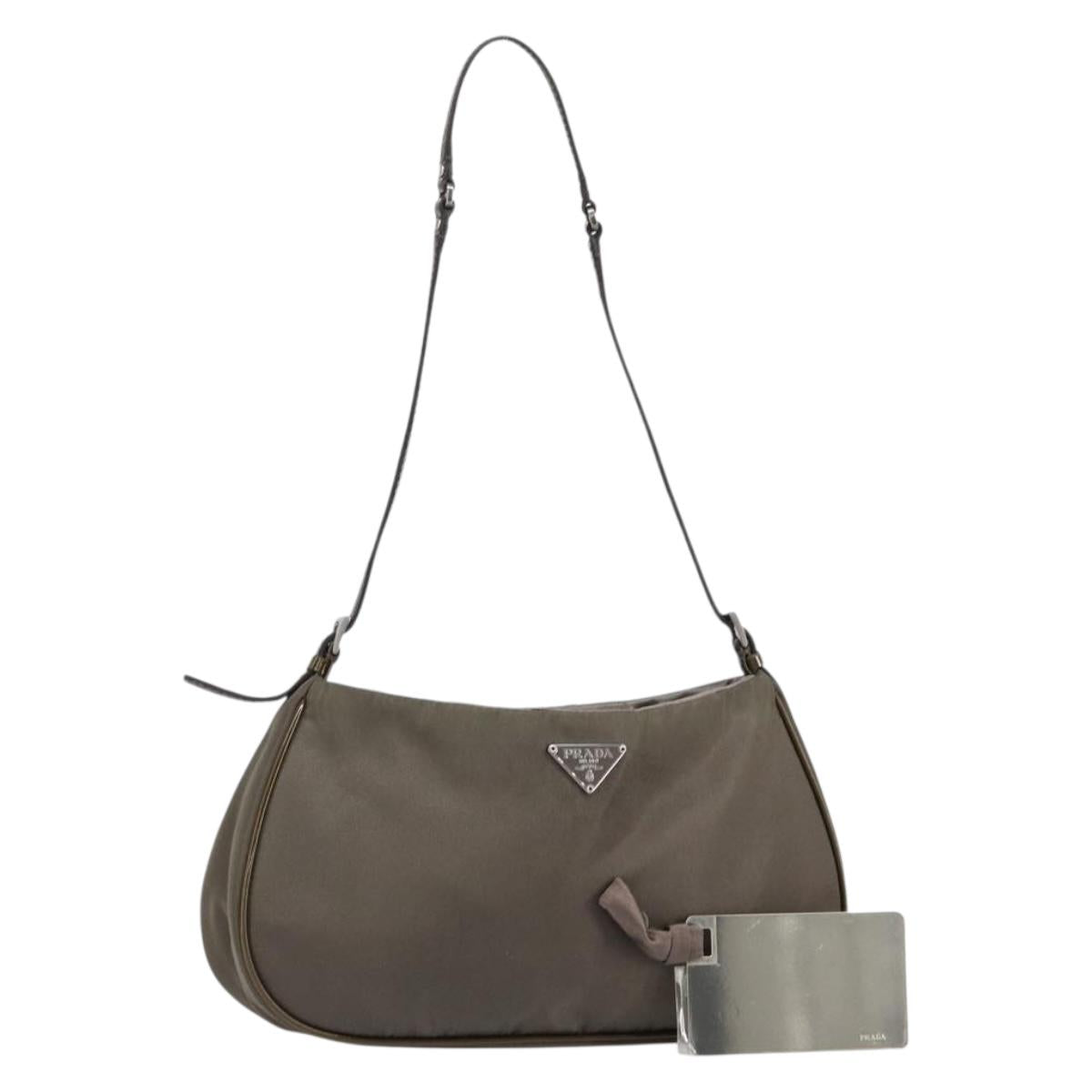 PRADA Shoulder Bag Nylon Khaki Silver Auth 155319