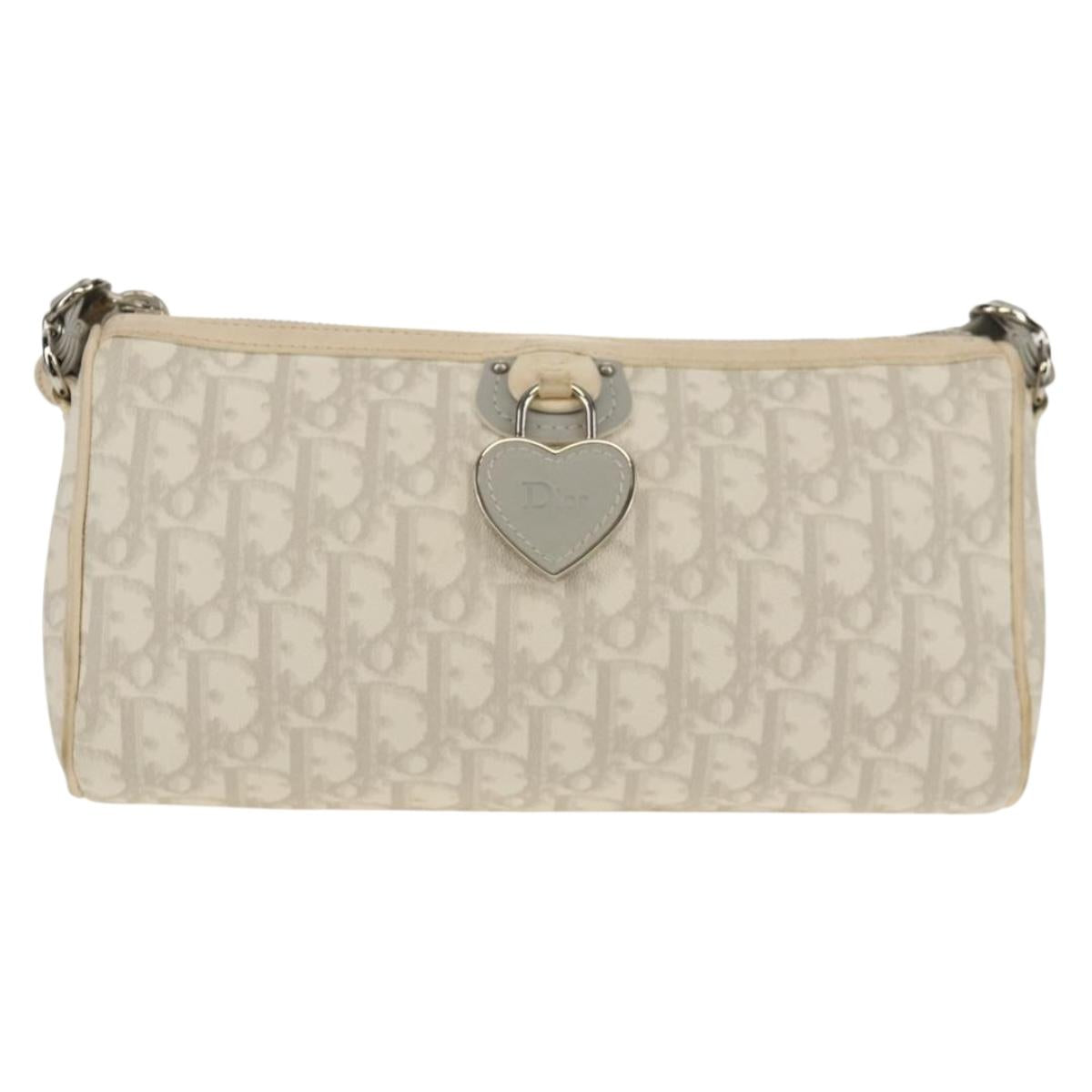 Christian Dior Trotter Romantic Shoulder Bag PVC White Silver Auth 155320V