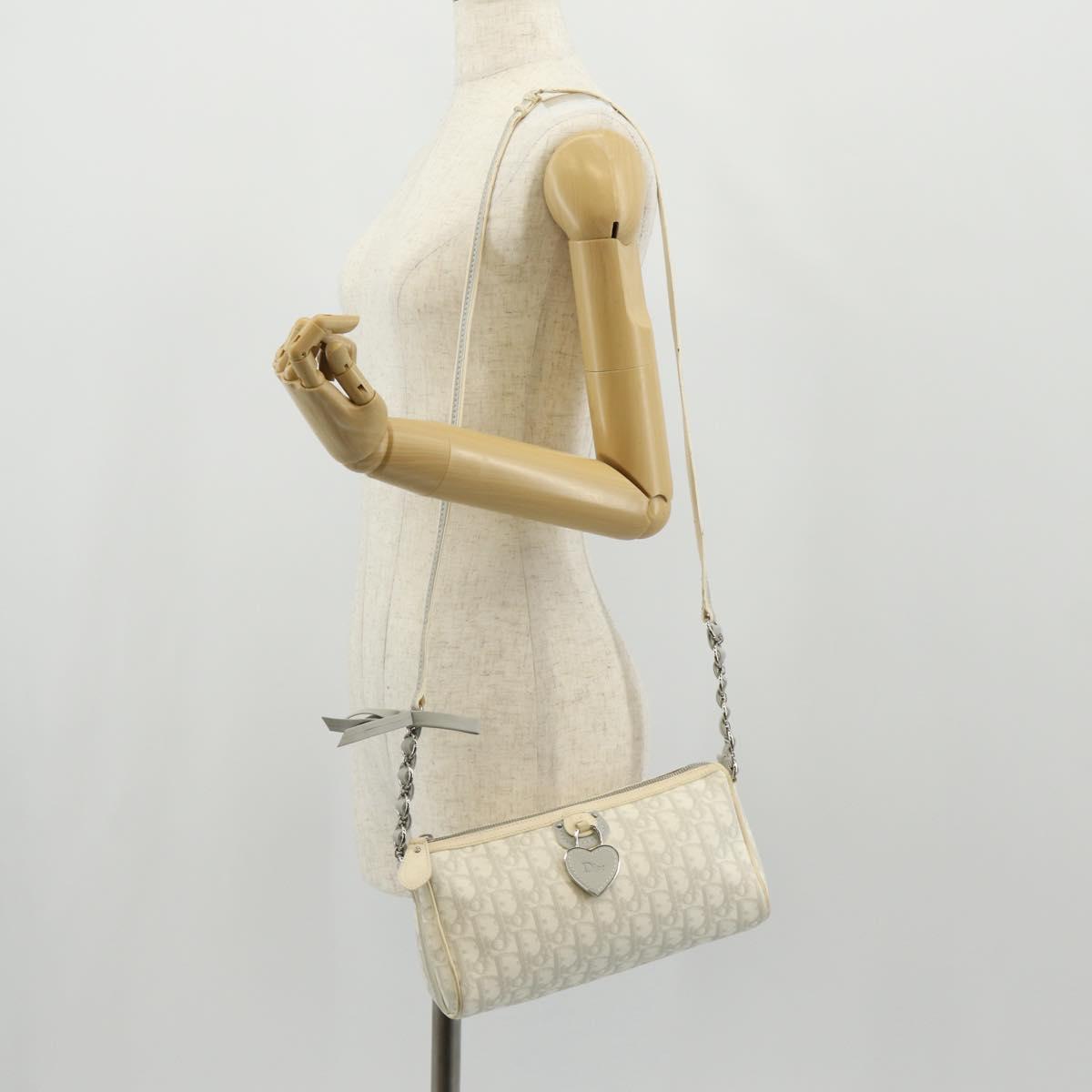 Christian Dior Trotter Romantic Shoulder Bag PVC White Silver Auth 155320V