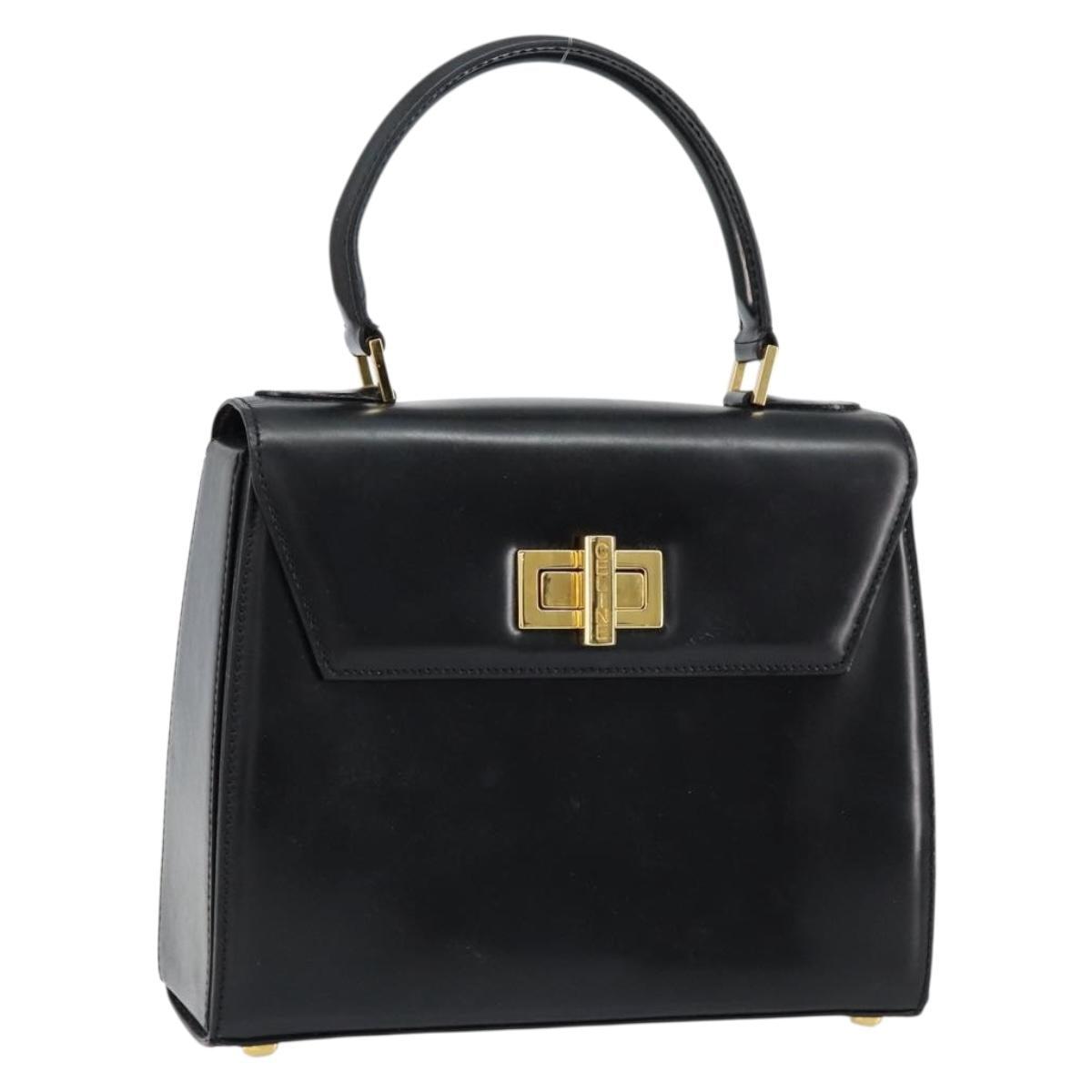 CELINE Hand Bag Leather Black Gold Auth 155321