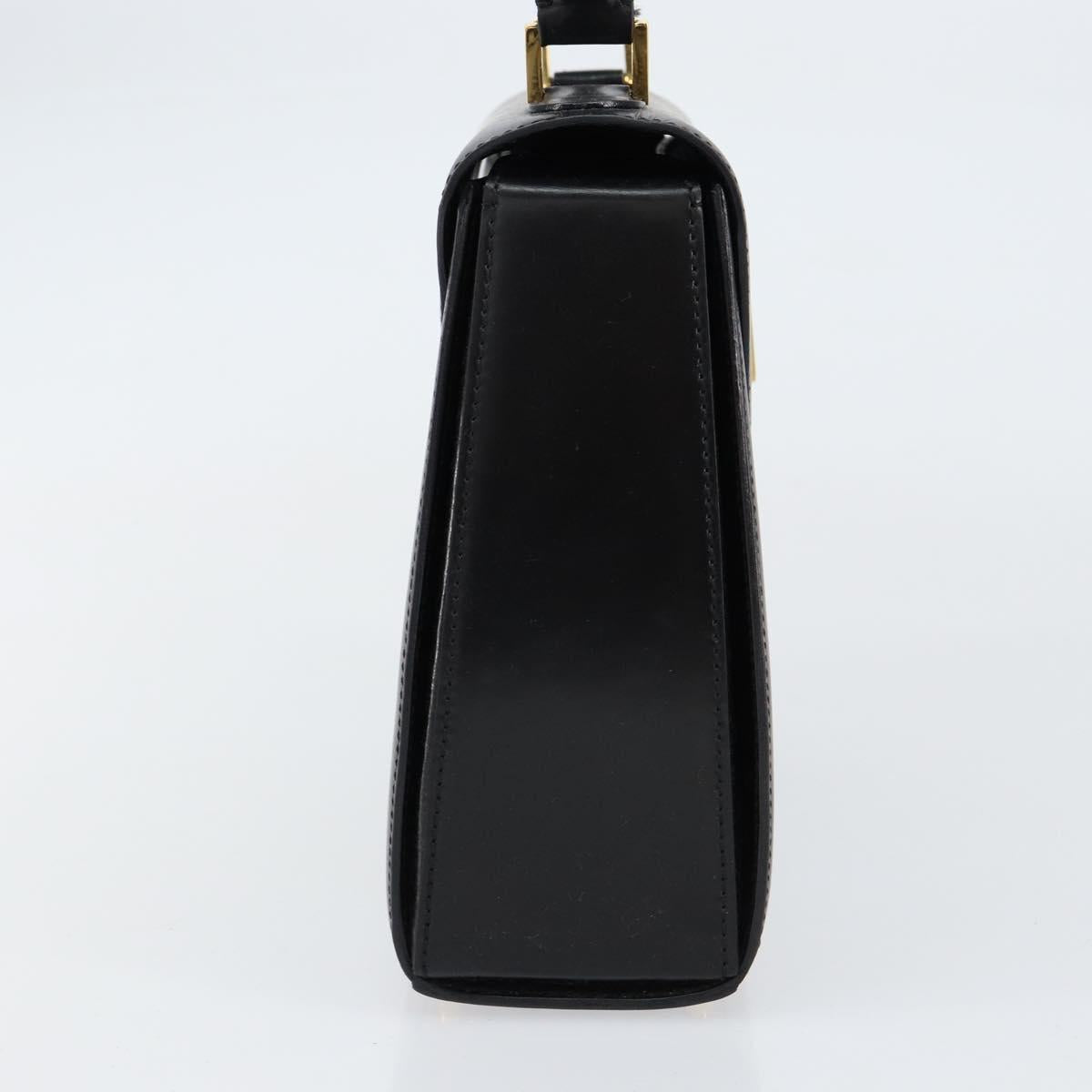 CELINE Hand Bag Leather Black Gold Auth 155321