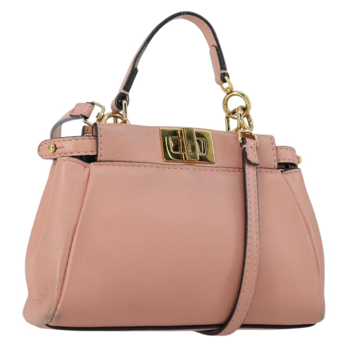 FENDI Micro Peek A Boo Hand Bag Leather 2way Pink Gold Auth 155322