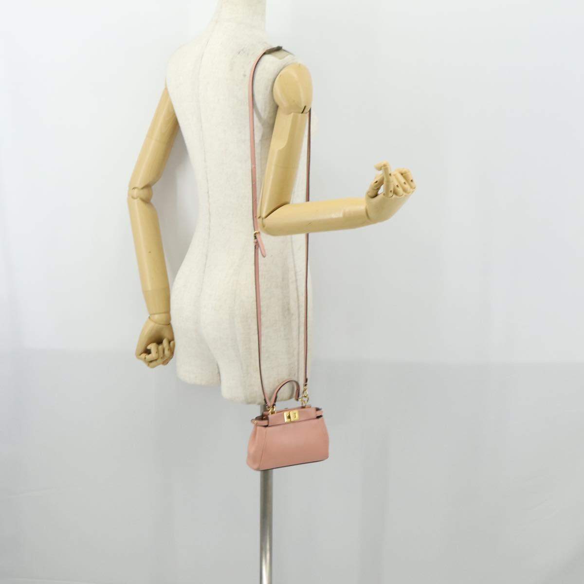 FENDI Micro Peek A Boo Hand Bag Leather 2way Pink Gold Auth 155322