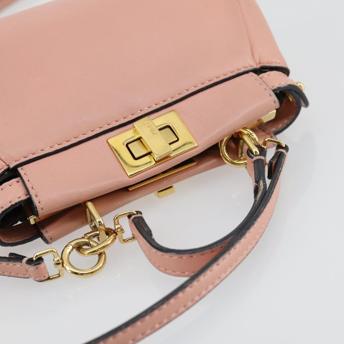 FENDI Micro Peek A Boo Hand Bag Leather 2way Pink Gold Auth 155322
