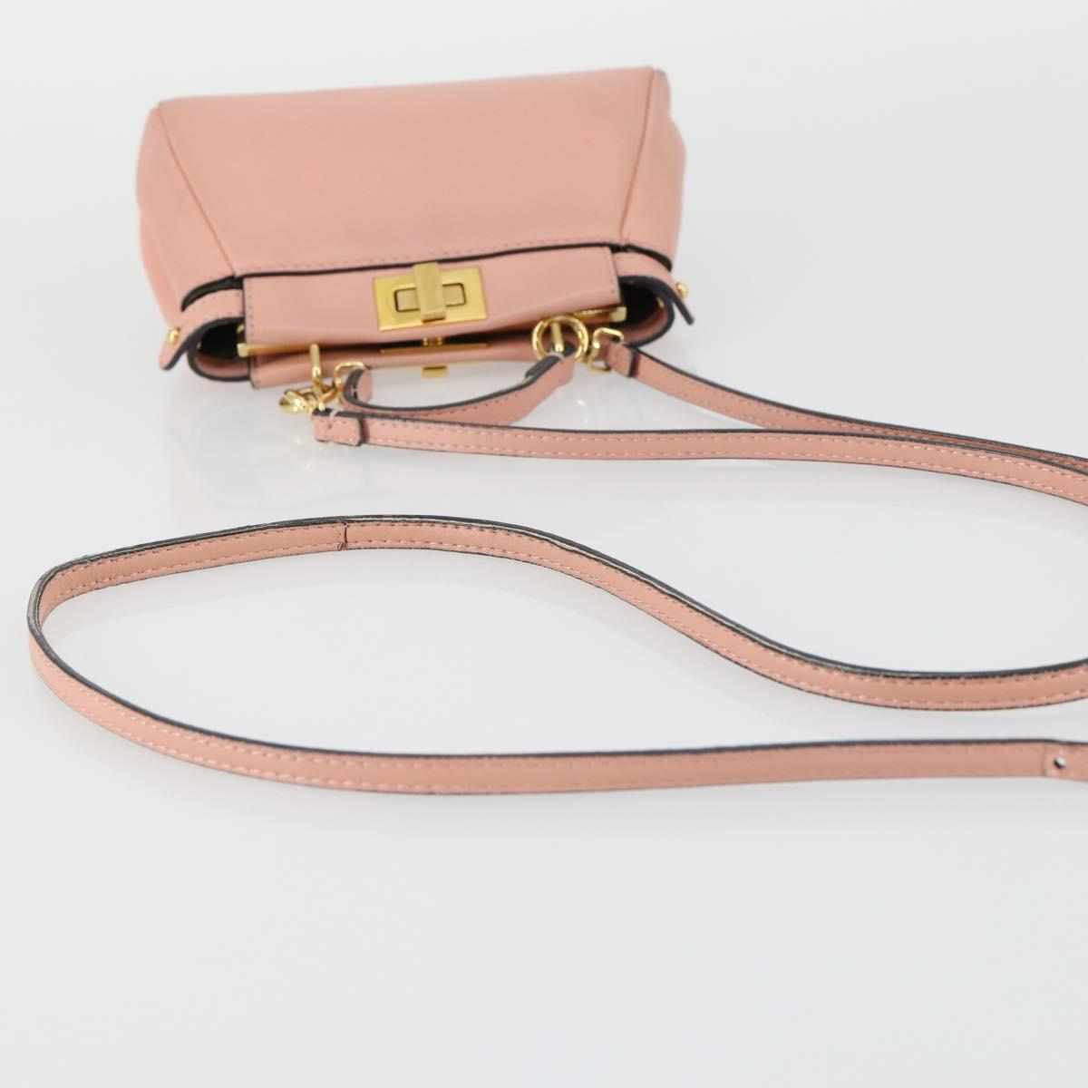 FENDI Micro Peek A Boo Hand Bag Leather 2way Pink Gold Auth 155322