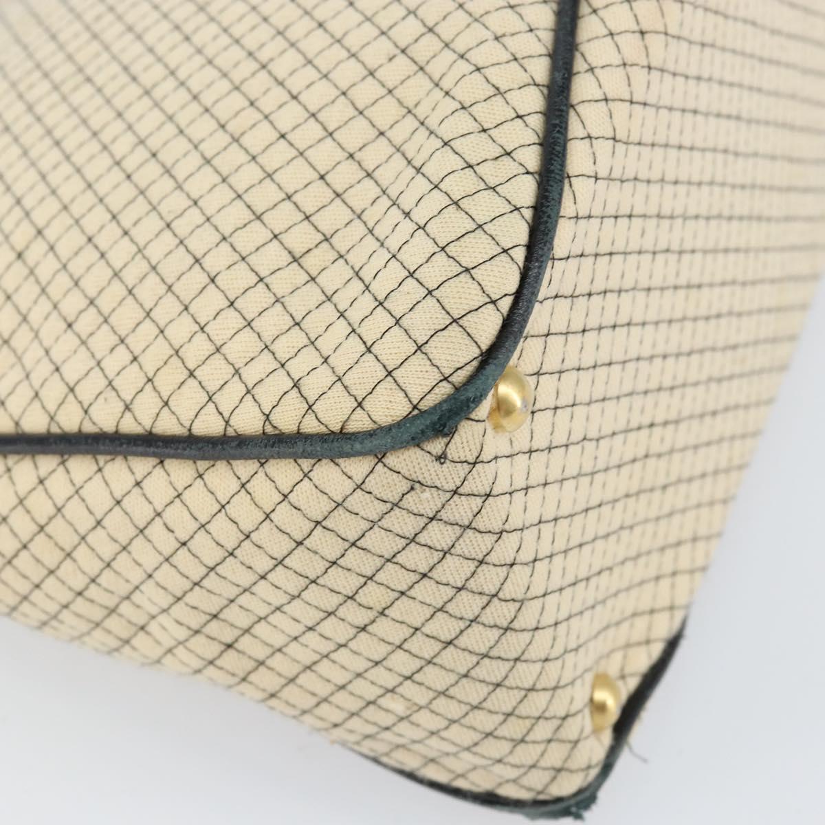 CHANEL Chain Tote Bag Cotton Beige Gold CC Auth 155323