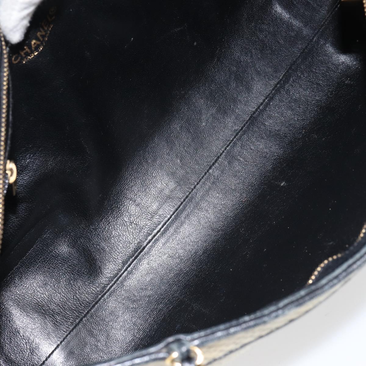 CHANEL Chain Tote Bag Cotton Beige Gold CC Auth 155323