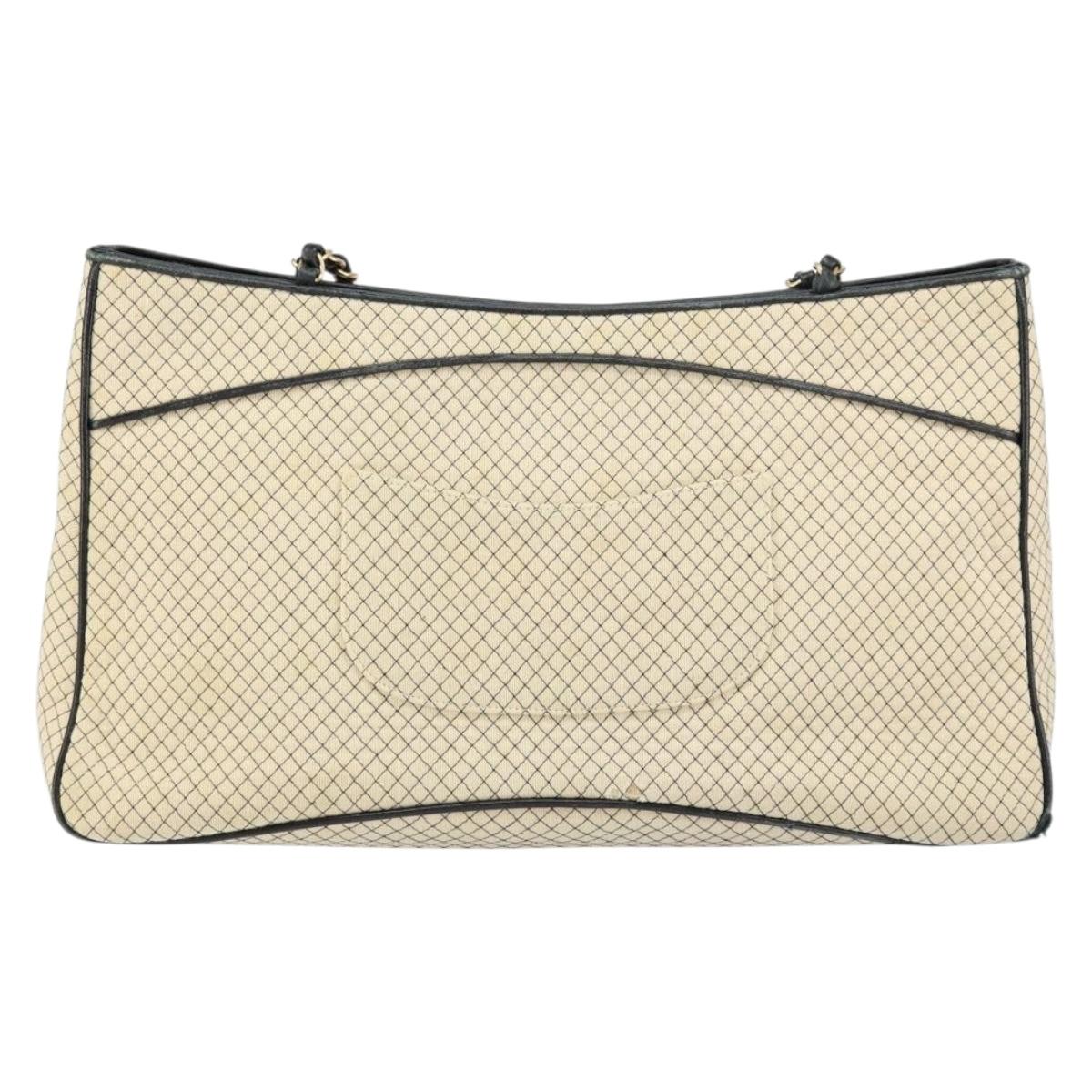 CHANEL Chain Tote Bag Cotton Beige Gold CC Auth 155323