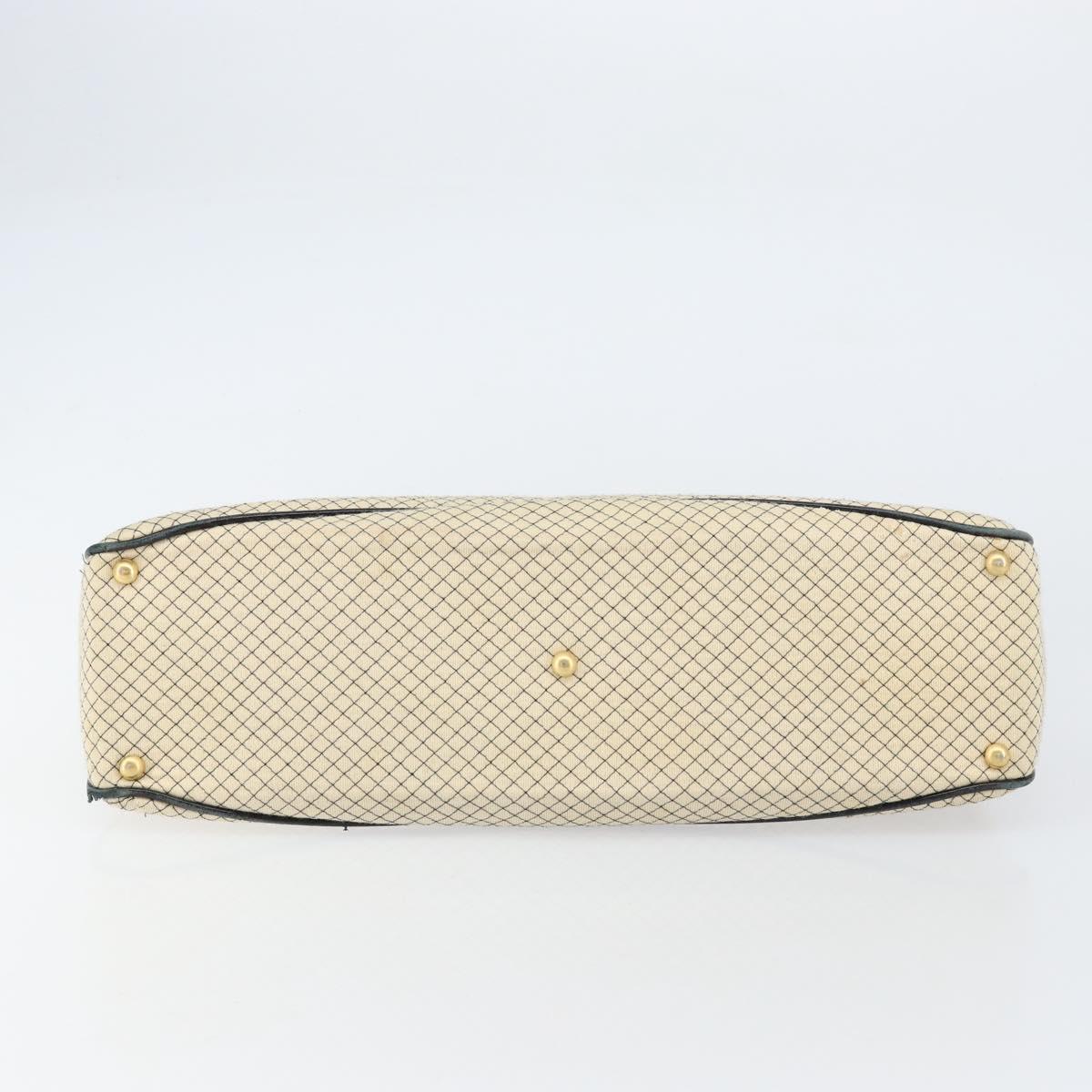 CHANEL Chain Tote Bag Cotton Beige Gold CC Auth 155323