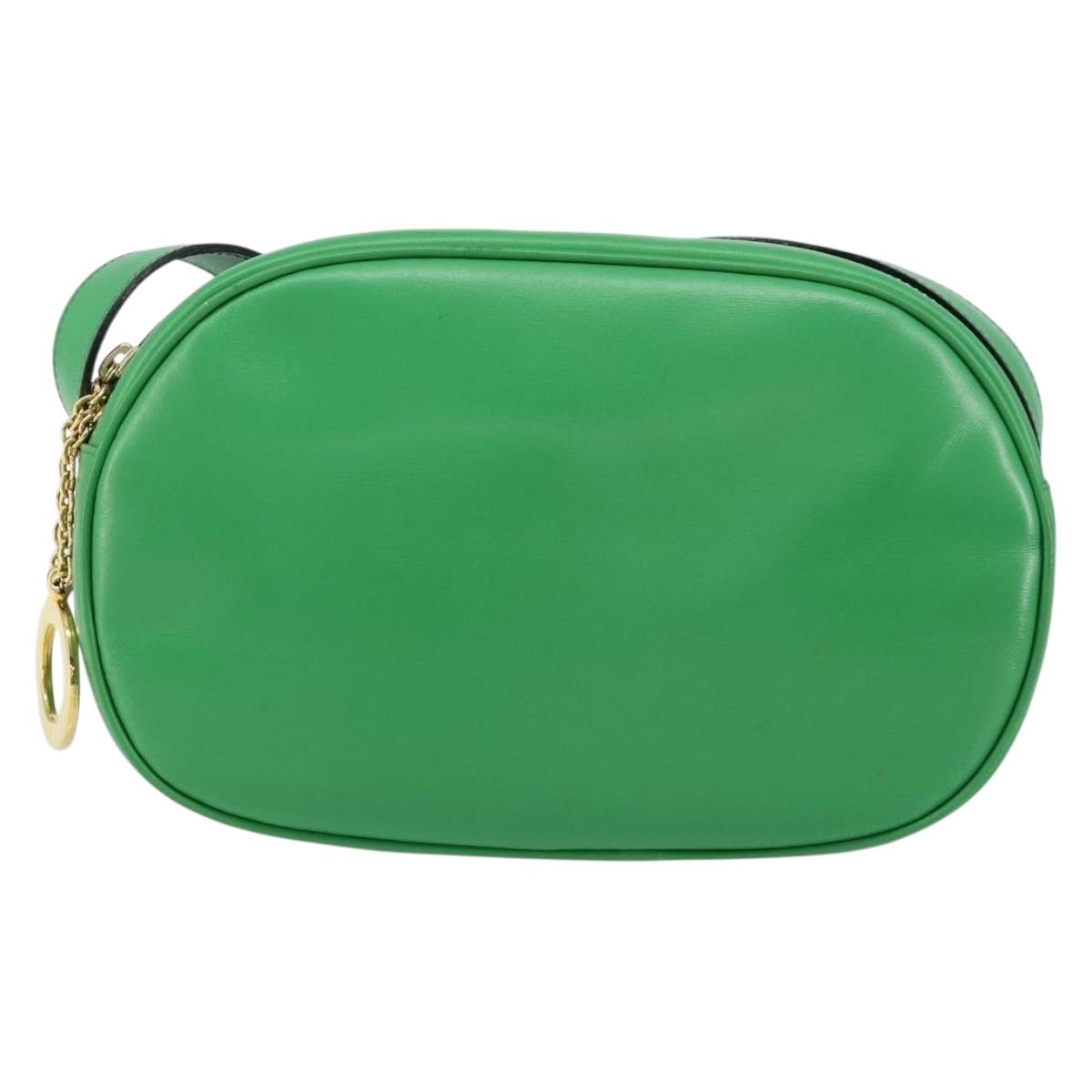 CELINE Shoulder Bag Leather Green Gold Auth 155324