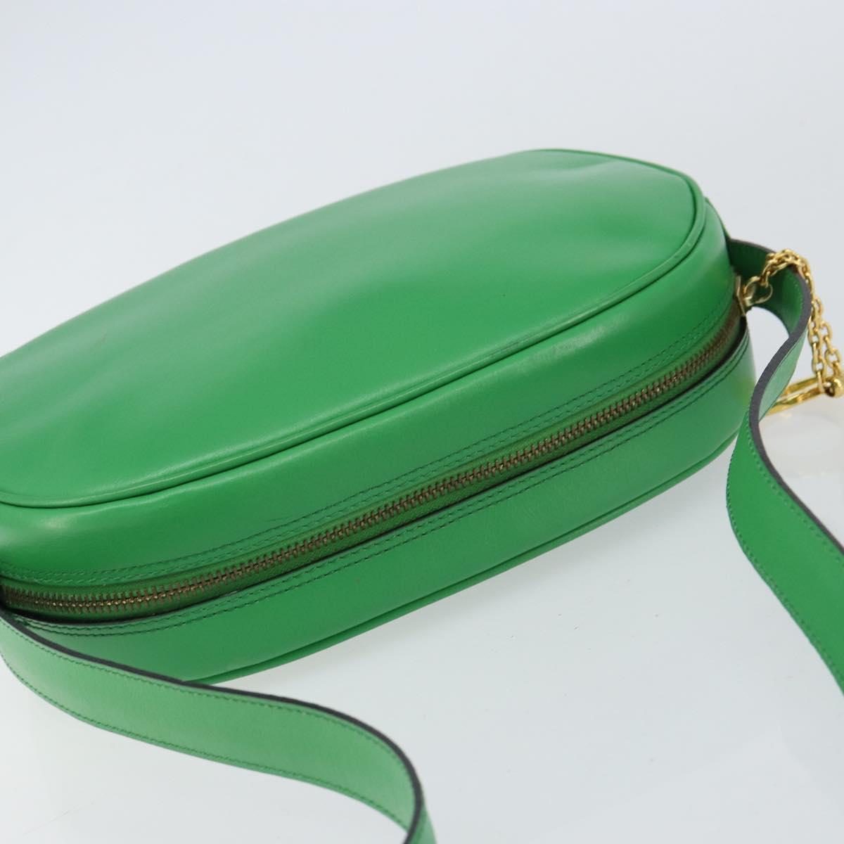 CELINE Shoulder Bag Leather Green Gold Auth 155324