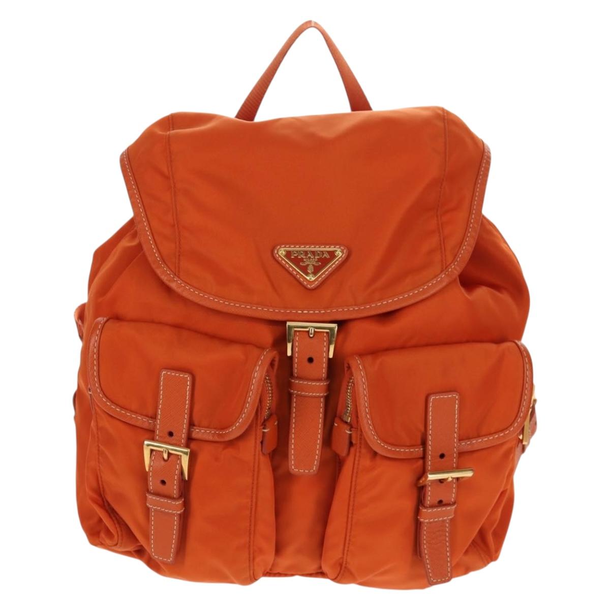 PRADA Backpack Nylon Orange Gold Auth 155325V
