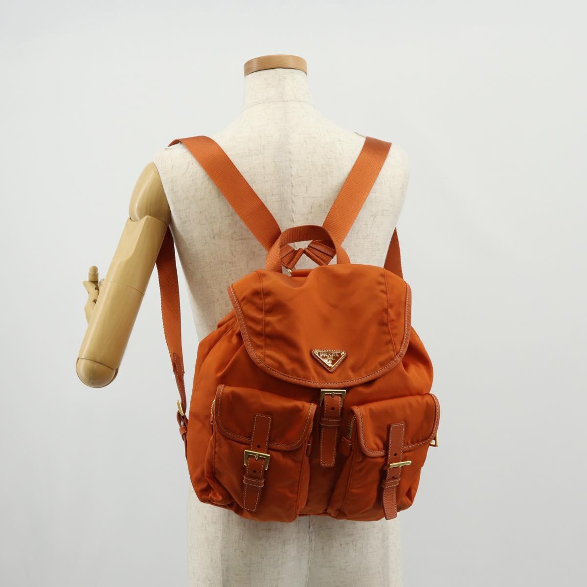 PRADA Backpack Nylon Orange Gold Auth 155325V